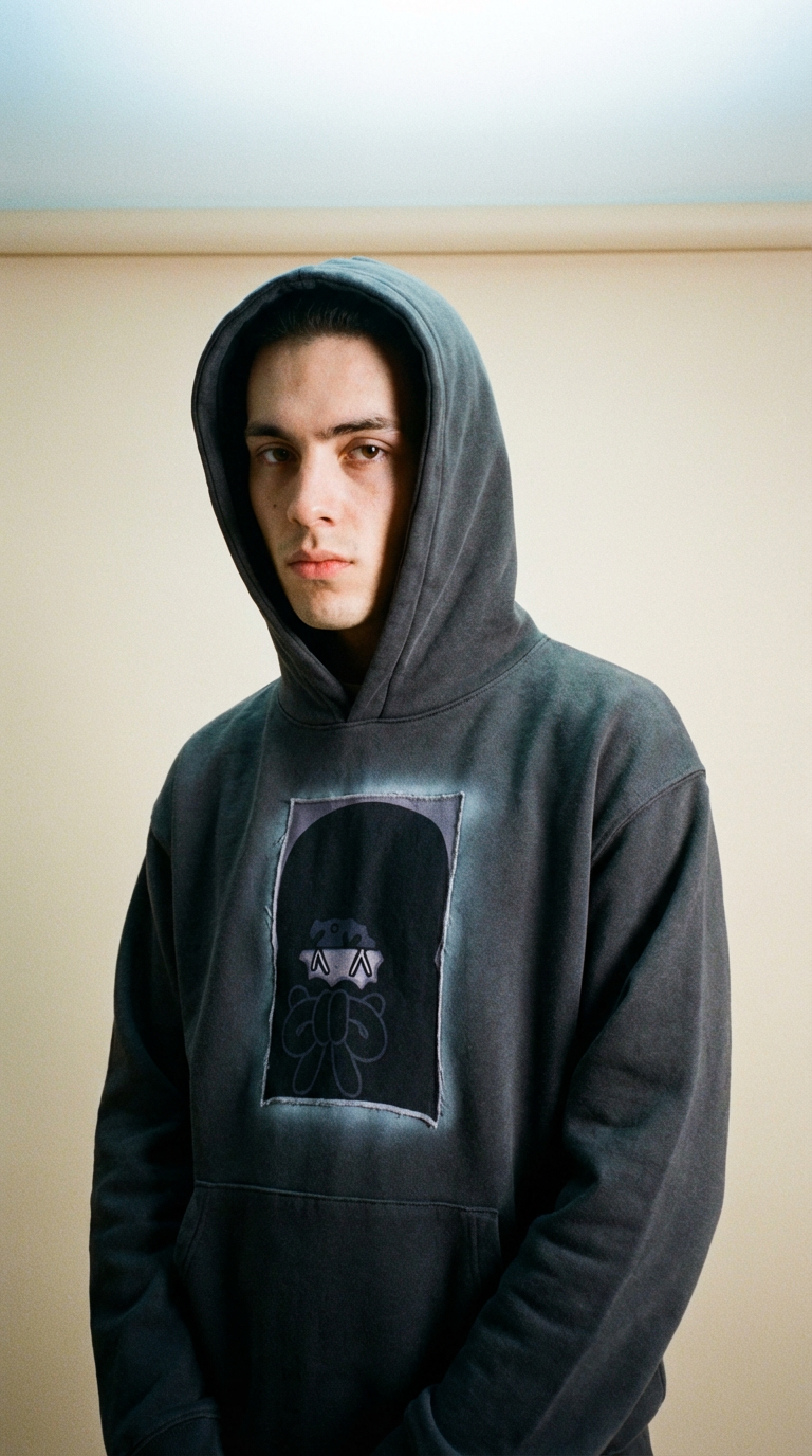 AI product shot of Cryptic Hood – Magnetic Patch for Hoodie