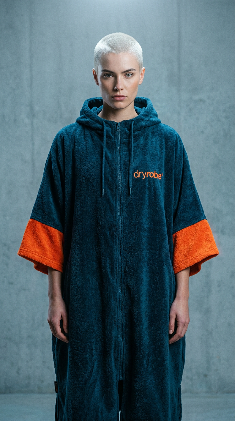 AI product shot of Deep Sea Blue Full-Zip Organic Towel Robe