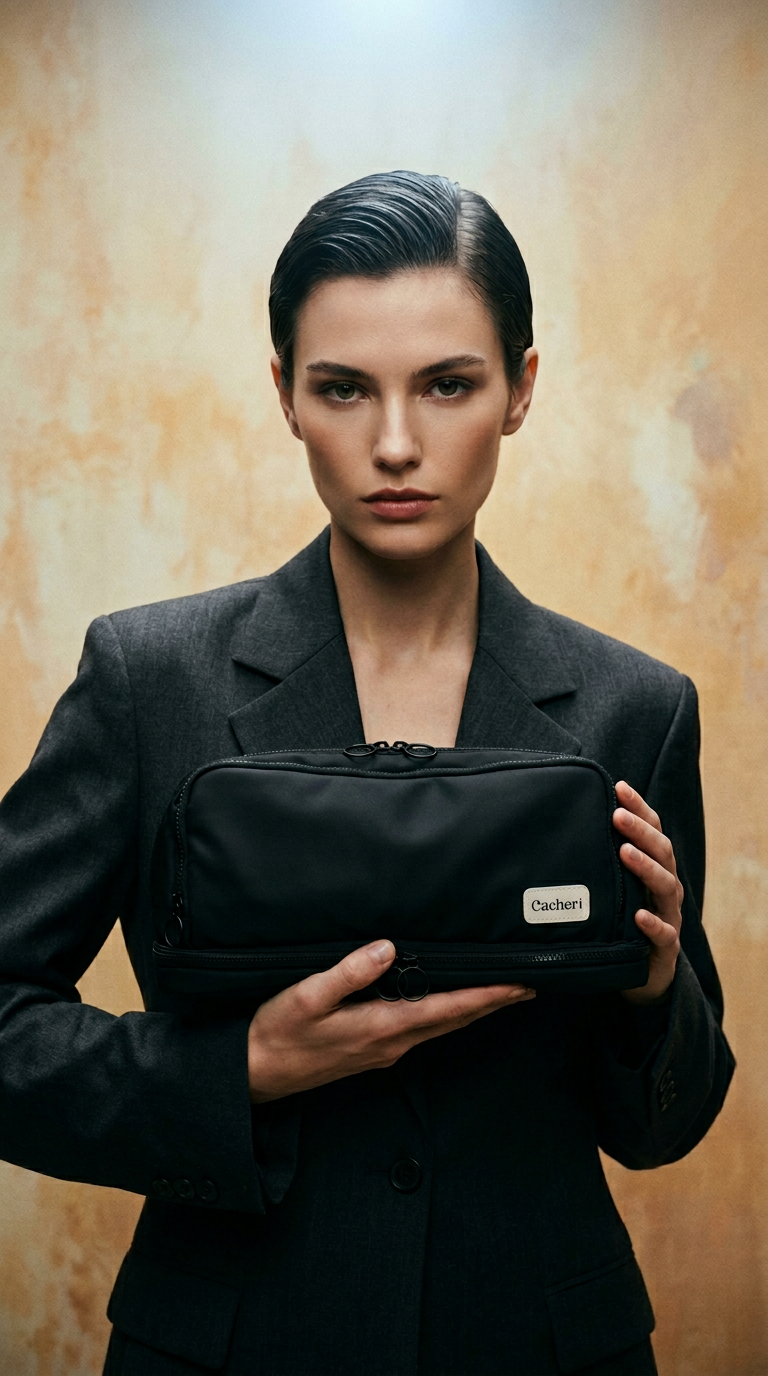 AI product shot of Travel Toiletry Bag with Heat Resistant Pocket & Jewelry Organizer