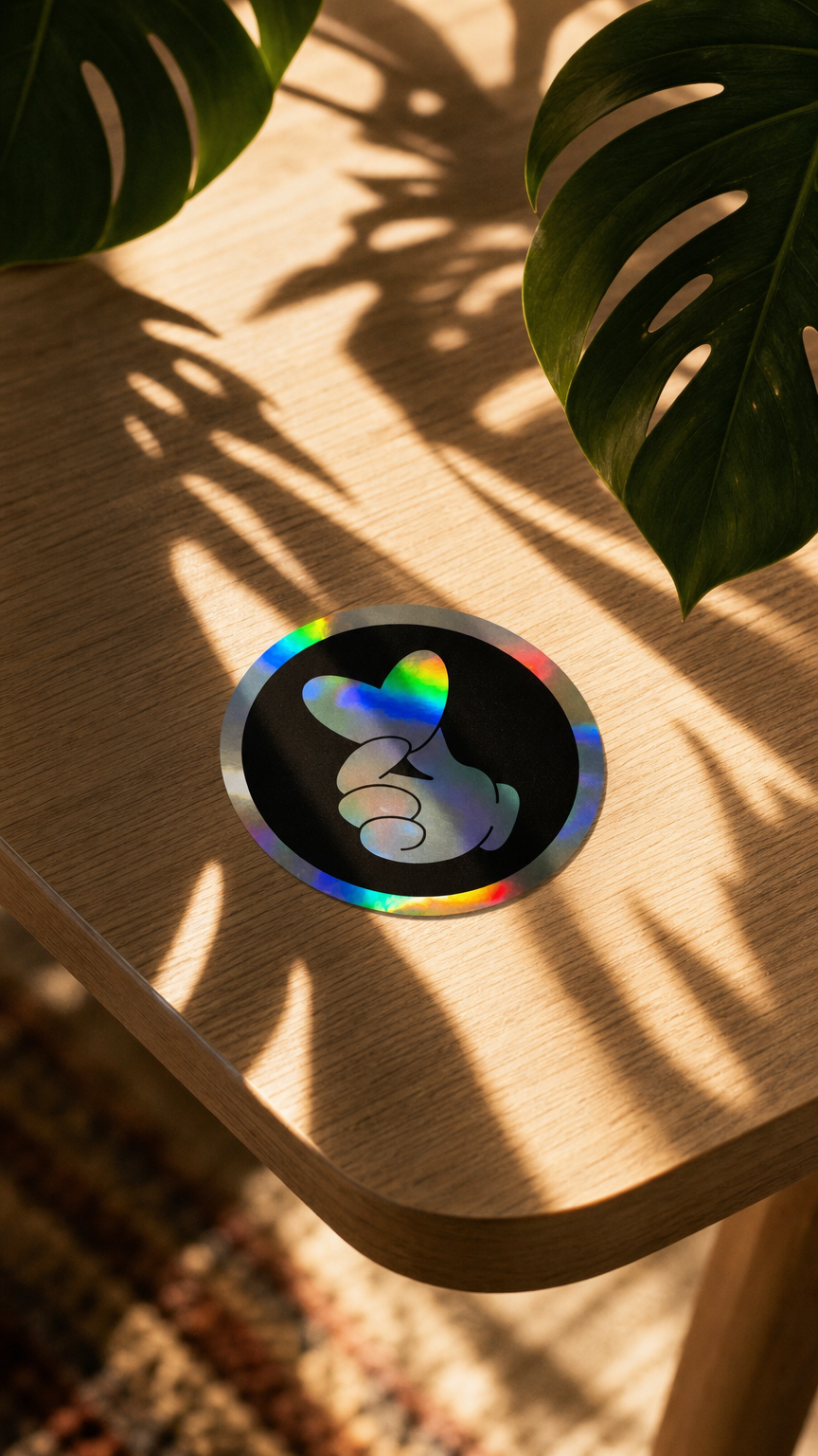 AI product shot of Circle Stickers on Holographic Vinyl