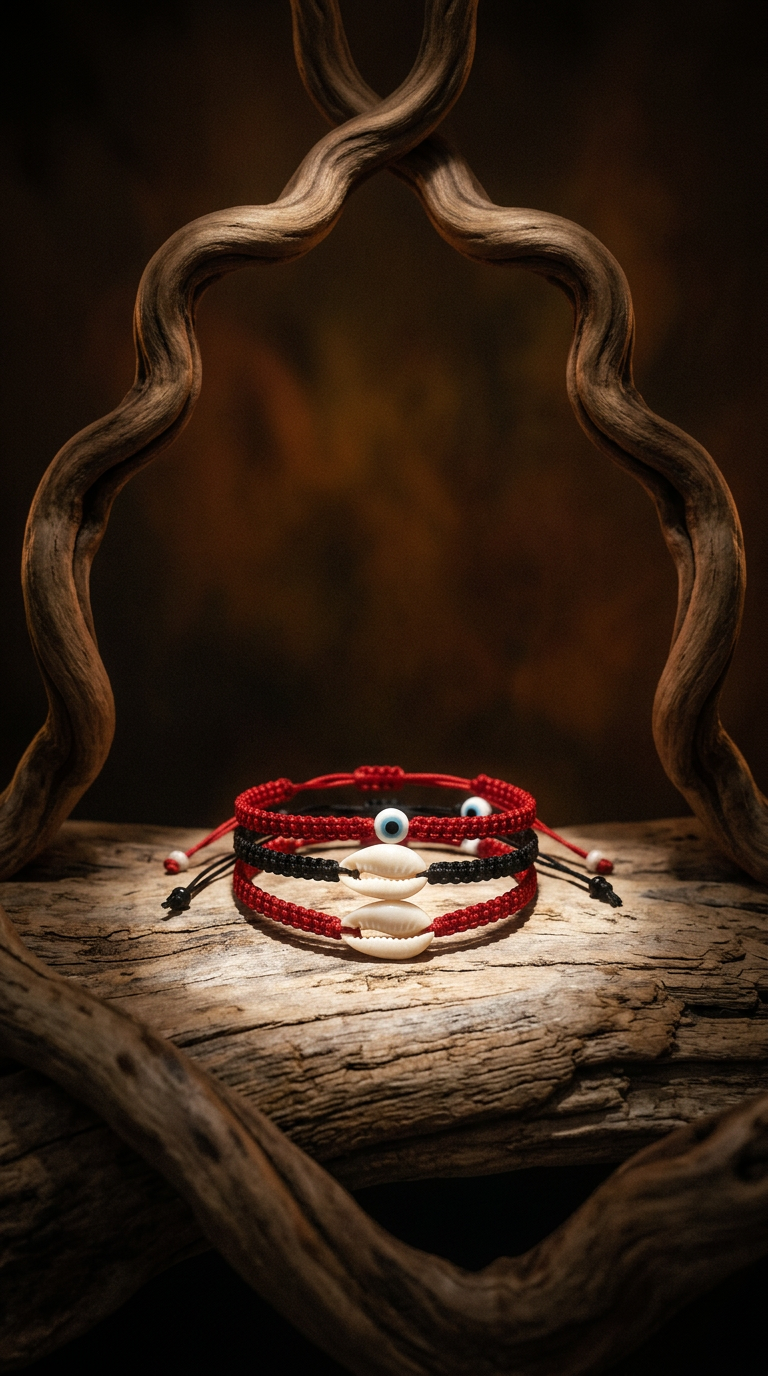 AI product shot of Monochrome Braided Cowrie Shell Anklet