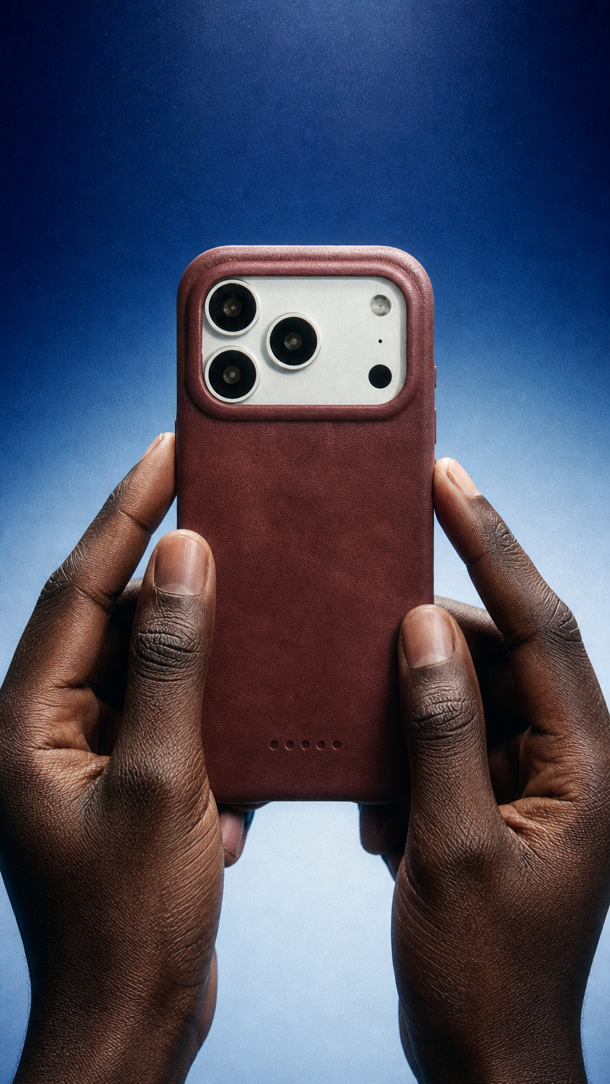 AI product shot of iPhone Leather Case