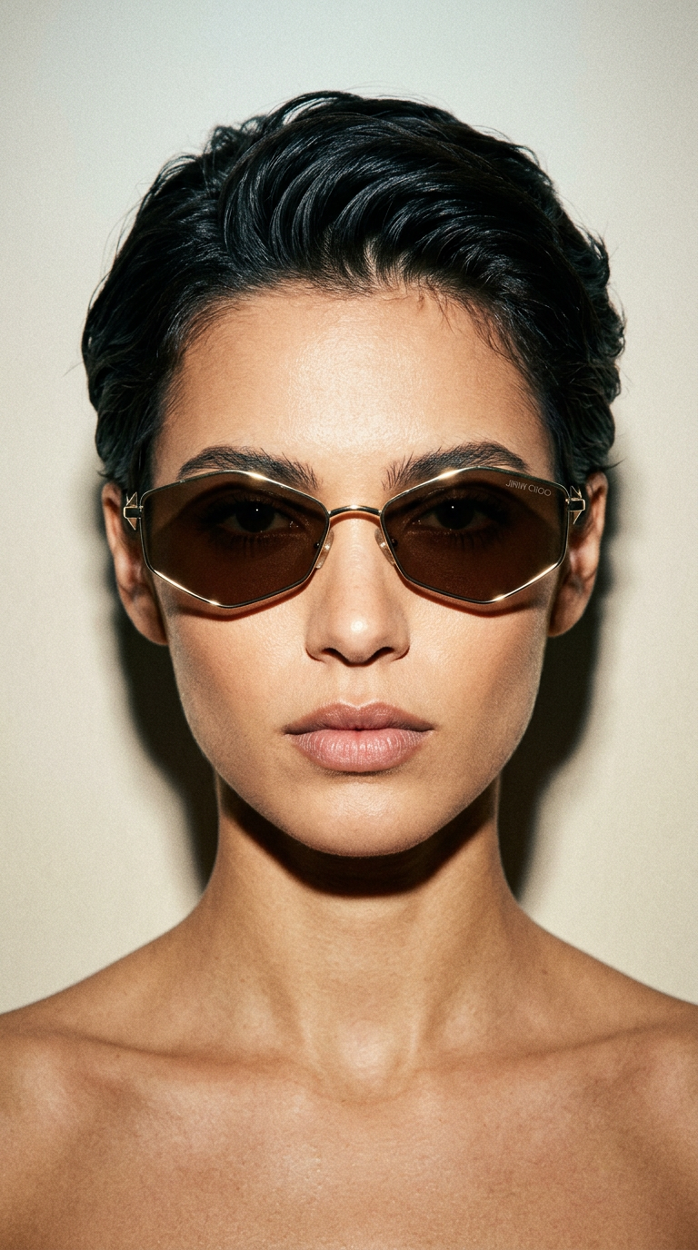 AI product shot of Jimmy Choo Gold Geometric Sunglasses