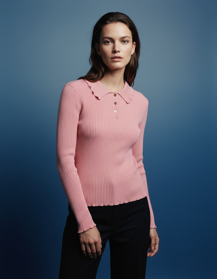 AI product shot of Rib-Knit Polo Sweater