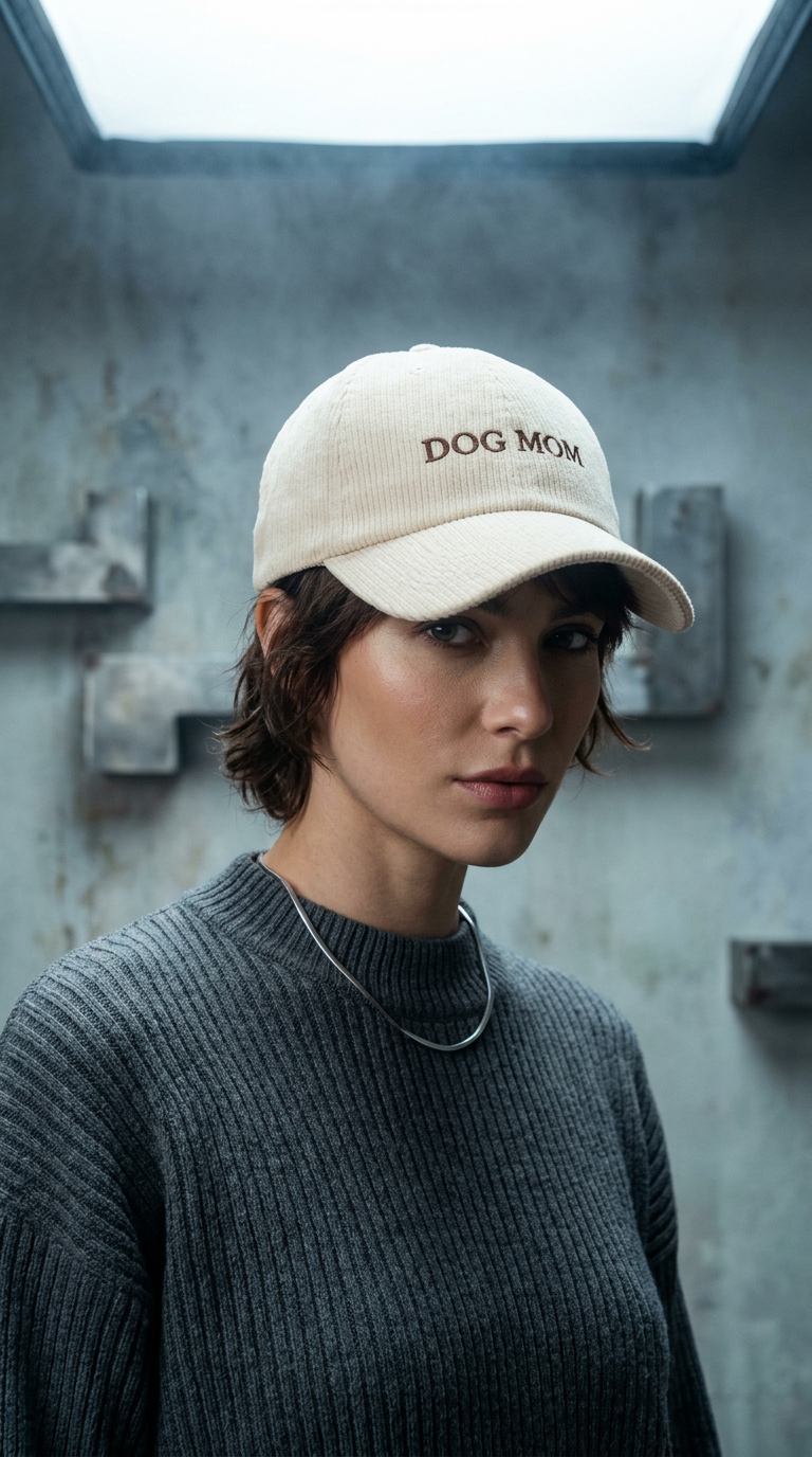 AI product shot of The Signature Dog Mom Cap Ivory