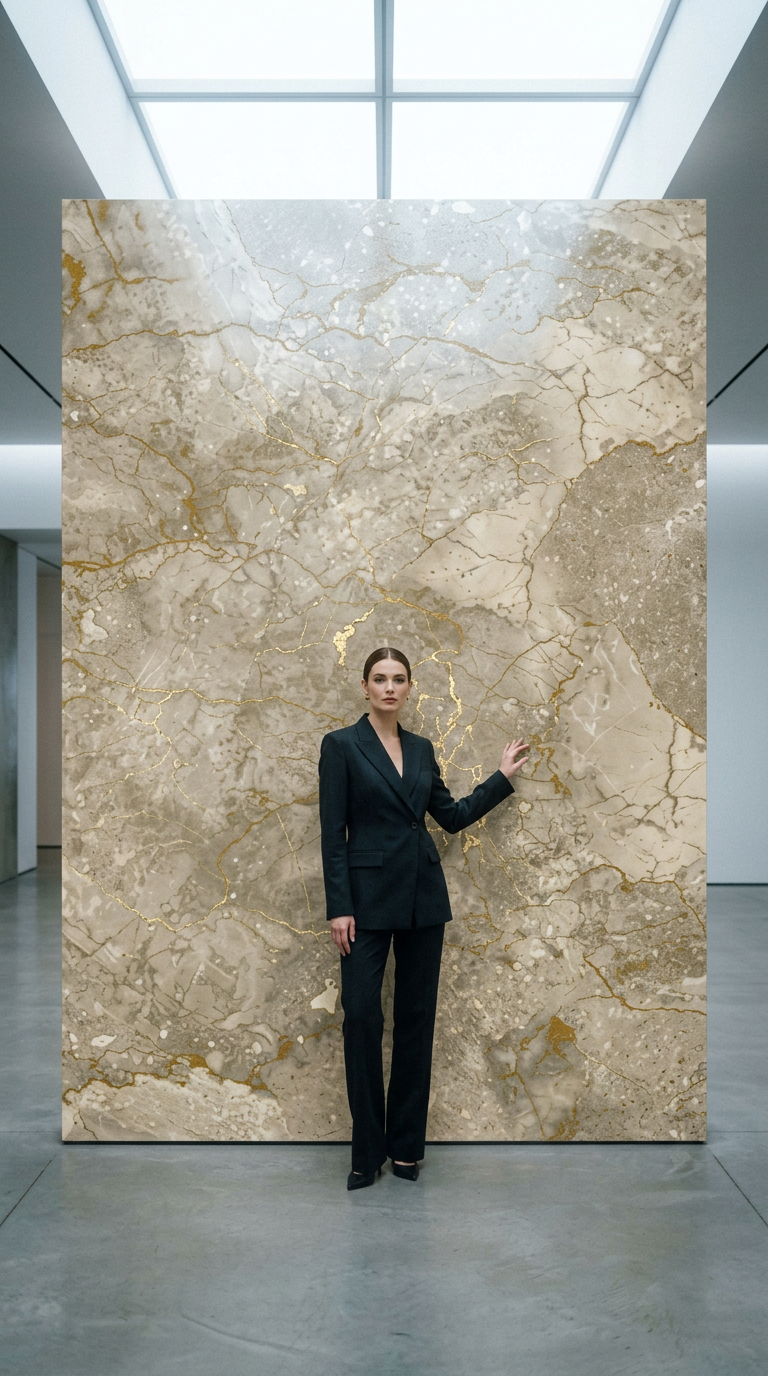 AI product shot of Marble wallpaper by Frans Uyterlinde | High Gloss Gold/Beige