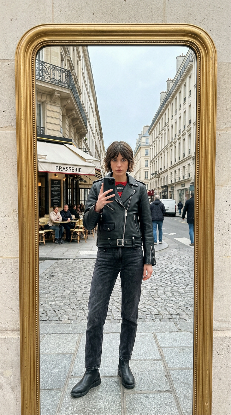 AI product shot of Commando – Black and Silver Leather Jacket – Modern Fit