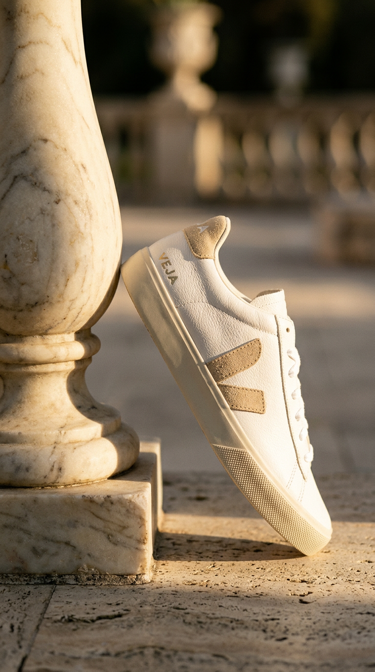 AI product shot of Veja Campo Chromefree Leather (Extra White/Almond)