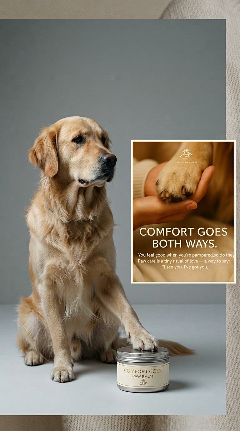 AI product shot of Natural Pet Balm for Paws & Nose Care