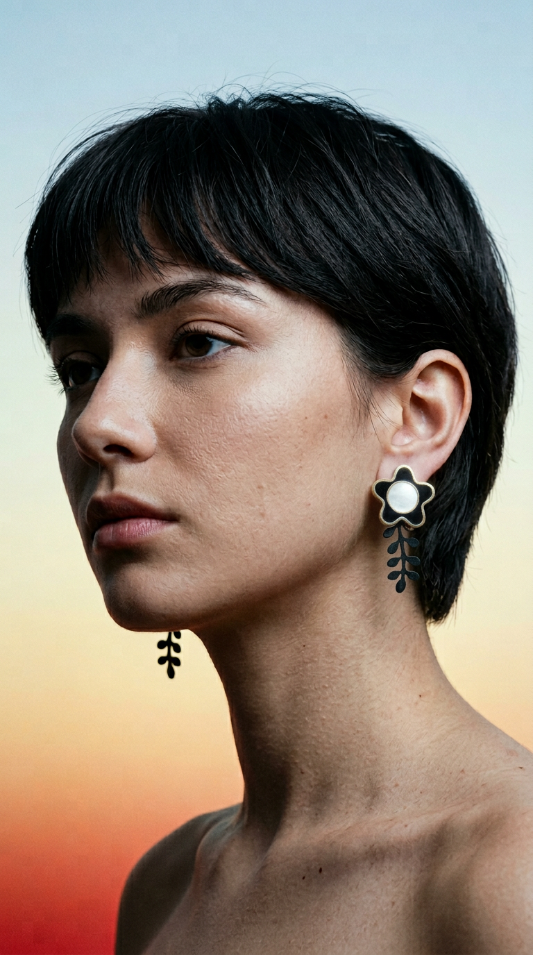 AI product shot of Flower Earrings in Black + Cream
