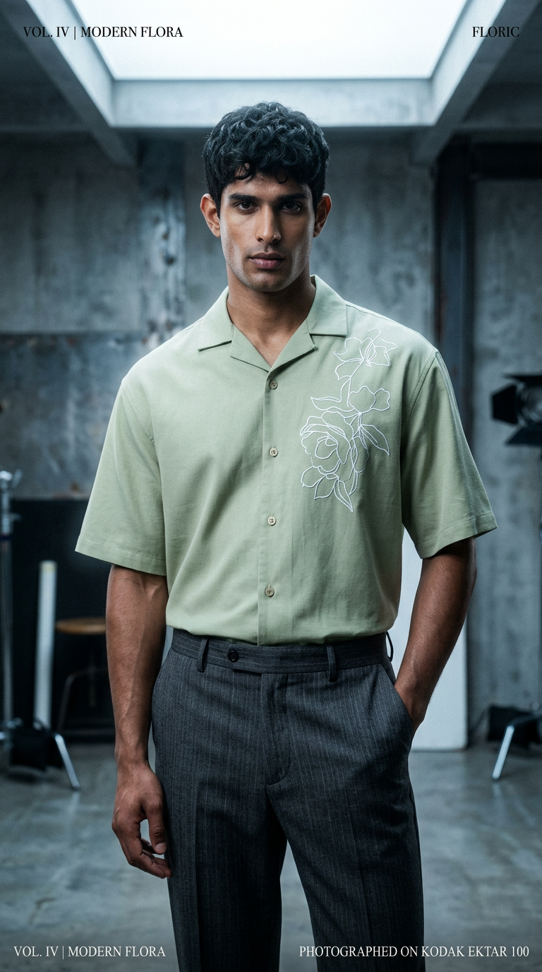 AI product shot of ASOS DESIGN oversized shirt with floral print in khaki