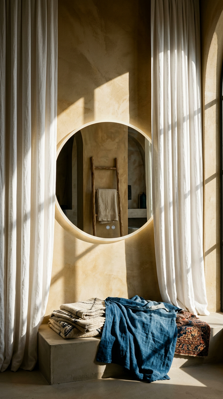 AI product shot of Specchio Tondo Filolucido Retroilluminato Accensione Touch 55 cm - Fiji