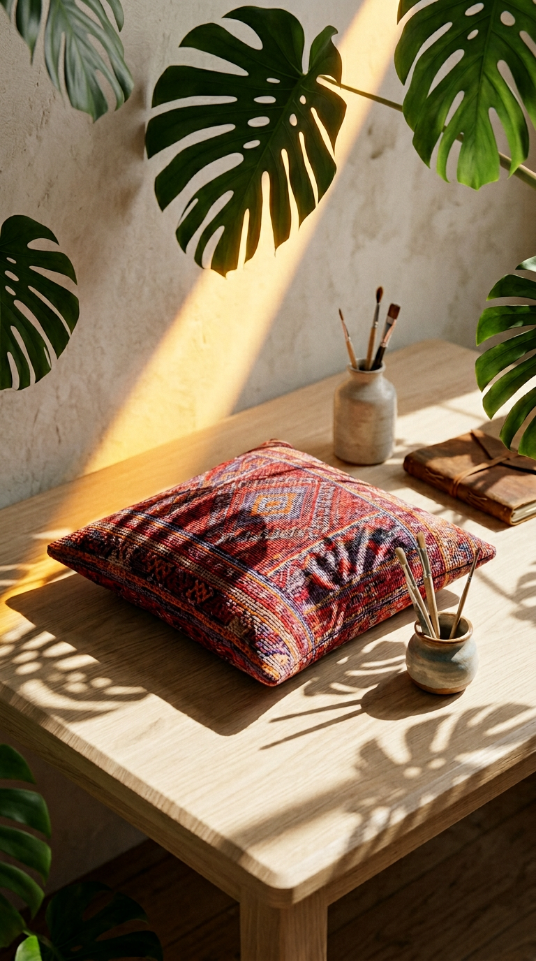 AI product shot of Glueck & Fund - Handcrafted Latin American Products (Homepage with multiple products including Frazada cushions, carpets, and alpaca items)