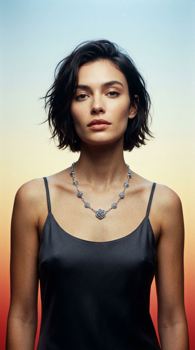 AI product shot of Balinese Artisan 925 Sterling Silver Rose Blossom Necklace