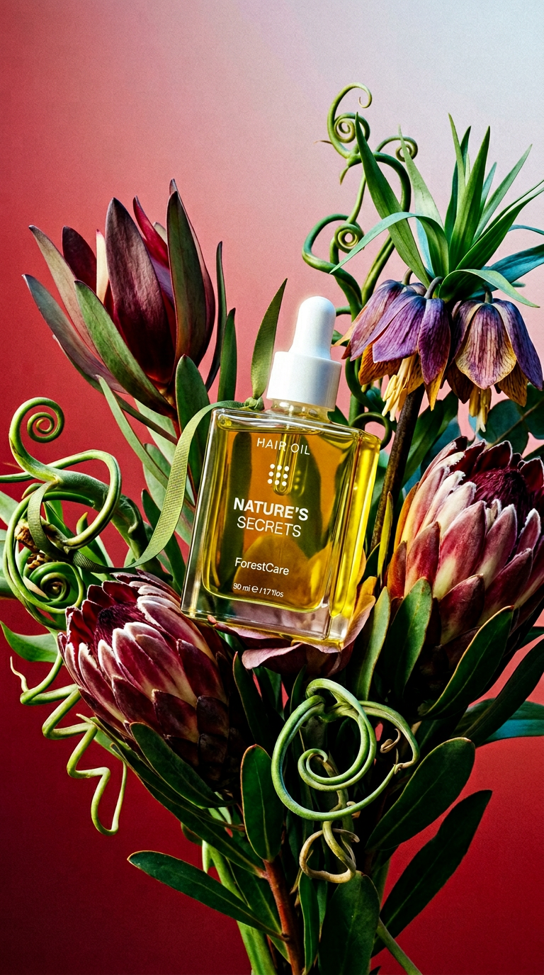 AI product shot of Nature’s Secret – Naturlig Hårolie