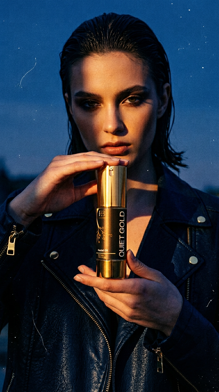 AI product shot of QUIET GOLD Facial Oil 30 ml