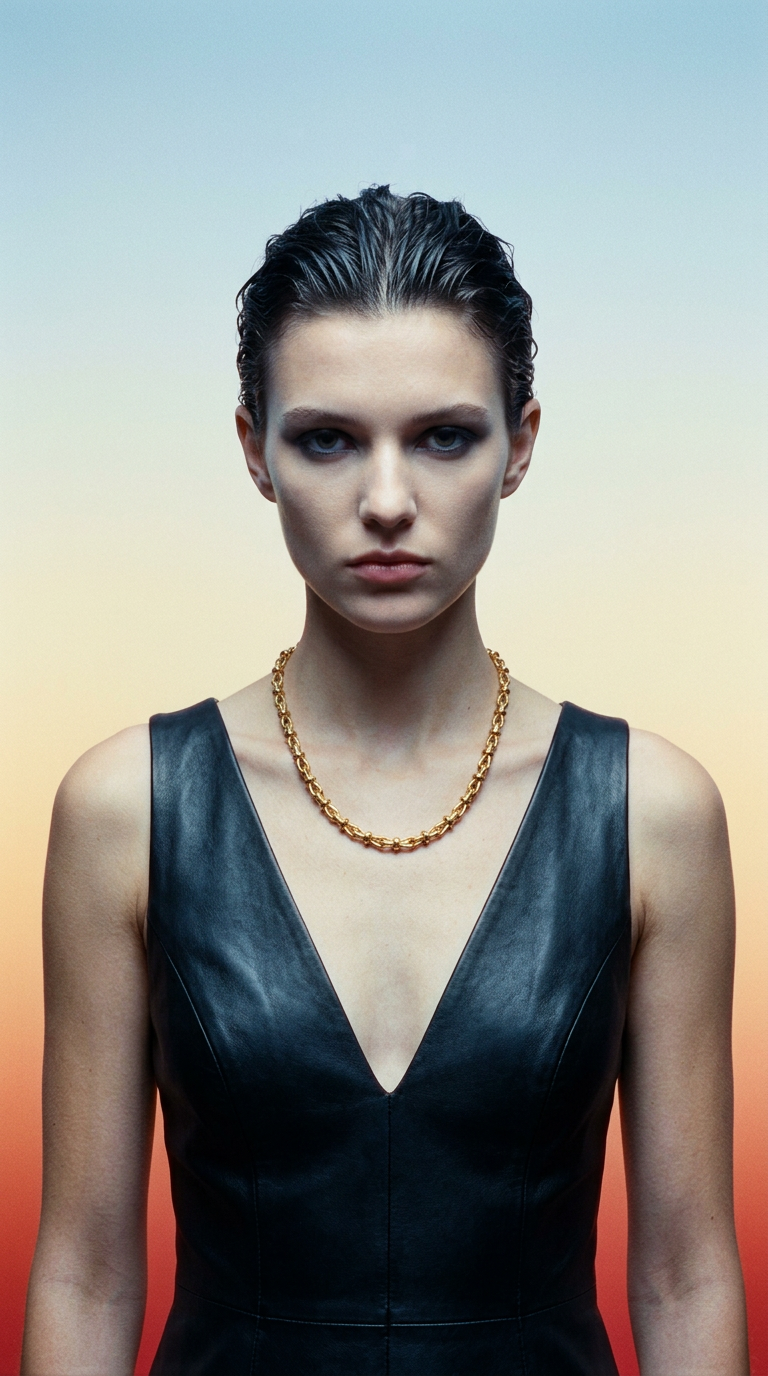 AI product shot of Monet vintage necklace: gold-plated barrel-link chain