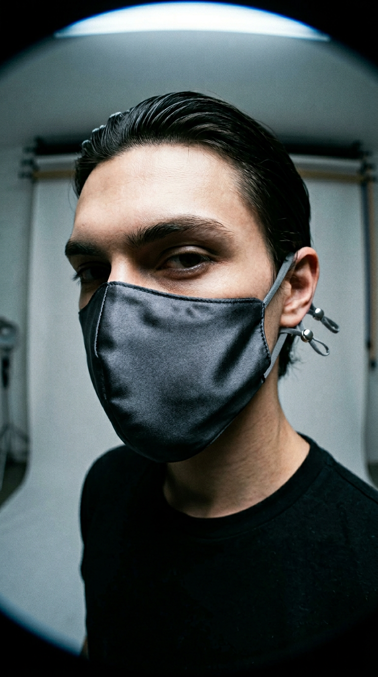 AI product shot of 100% Silk Face Mask - Gray