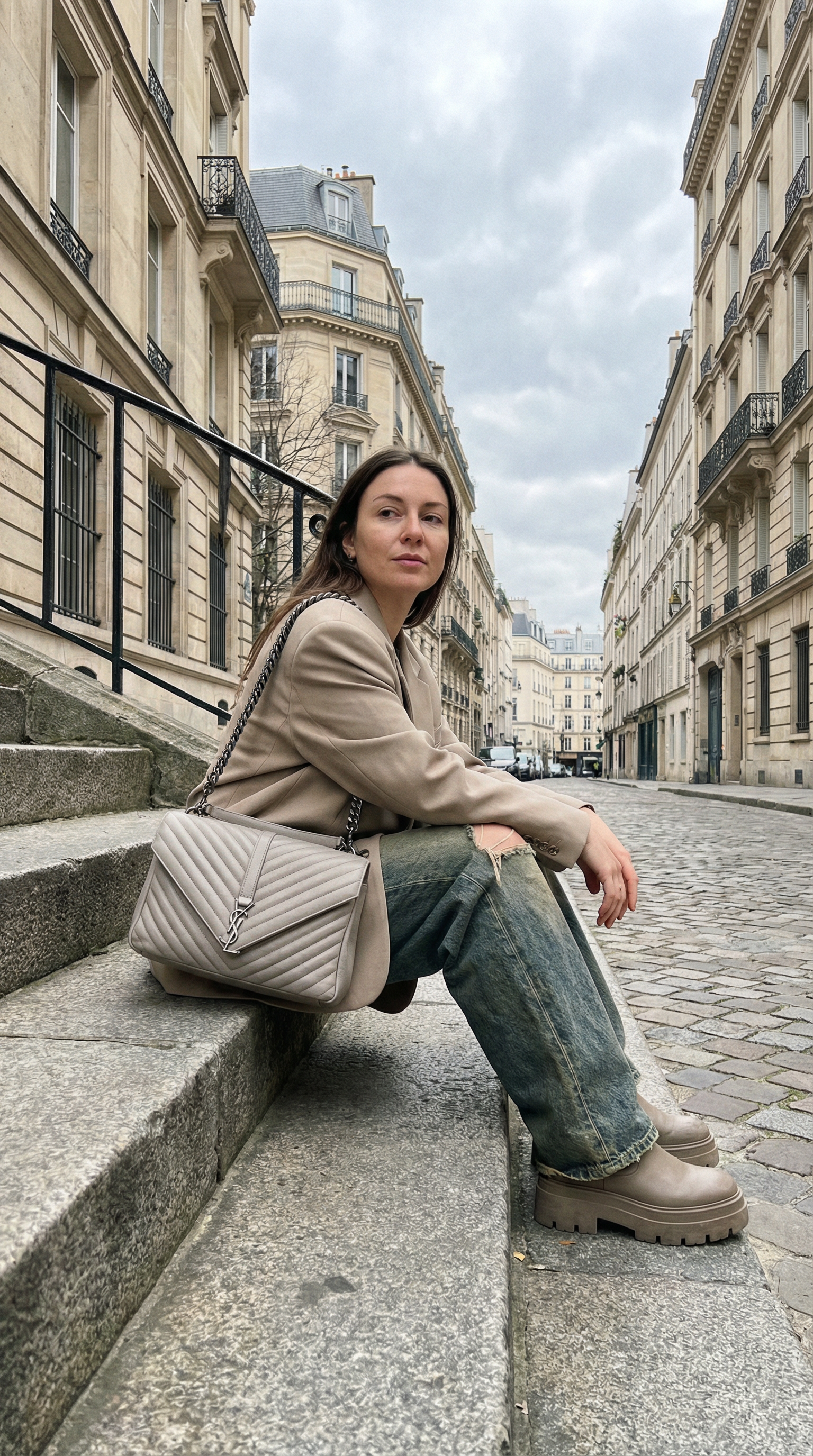 AI product shot of SAINT LAURENT Chevron Large College Crossbody Bag