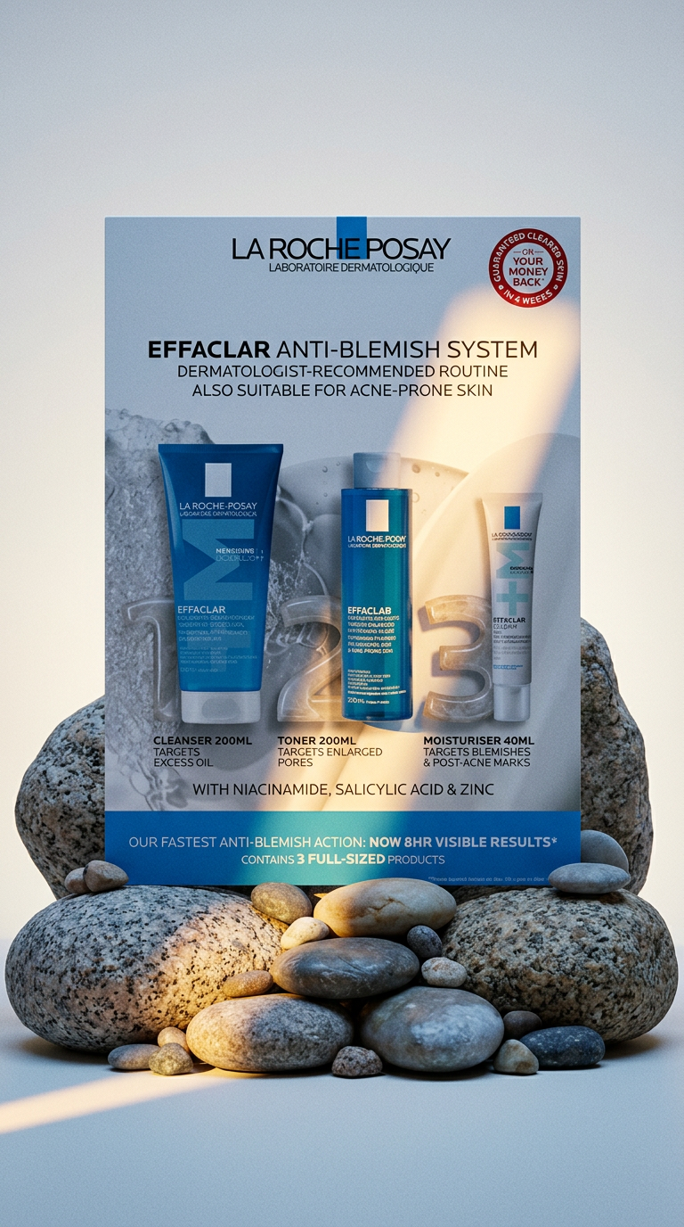 AI product shot of La Roche-Posay Effaclar 3-Step Anti-Blemish System