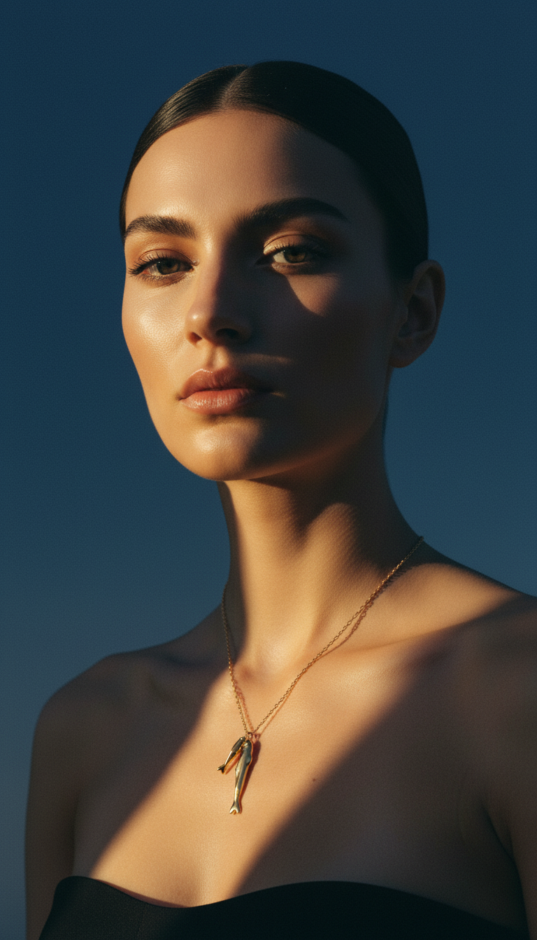 AI product shot of Ocean Twin Fish Pendant Necklace