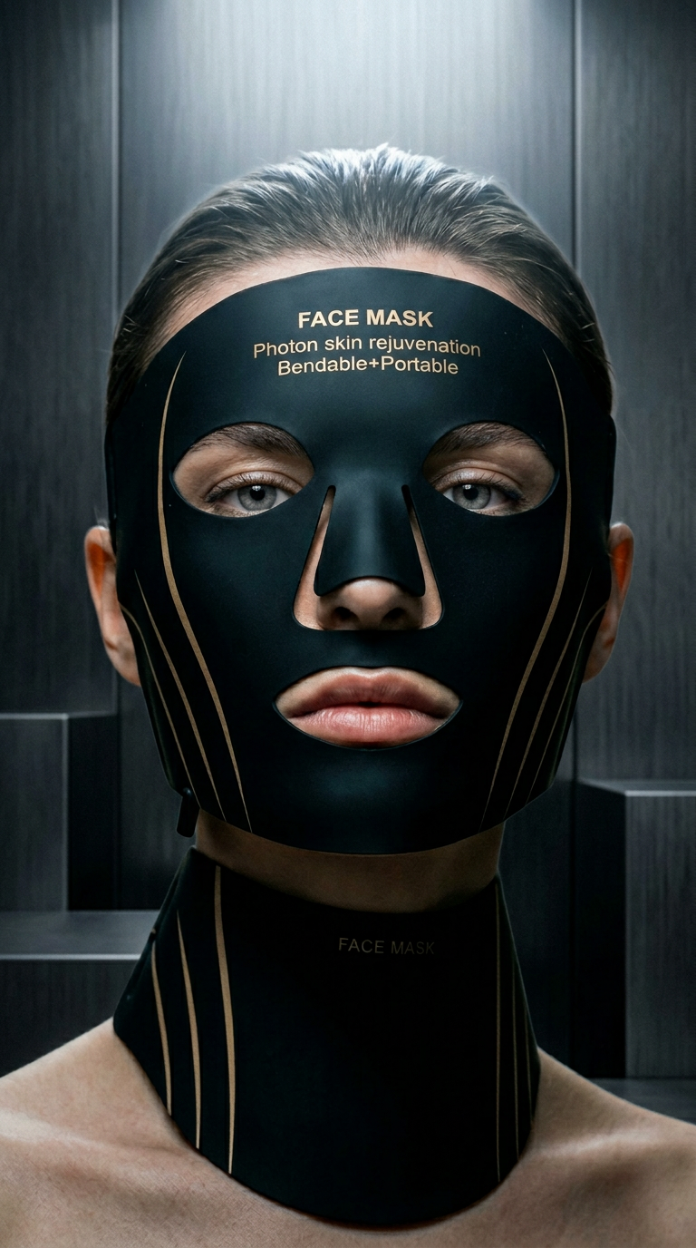 AI product shot of NUVIYA™ Premium Silicone LED Face & Neck Mask7-Color Photon Therapy | Red & Infrared Light | Wireless & Flexible Design