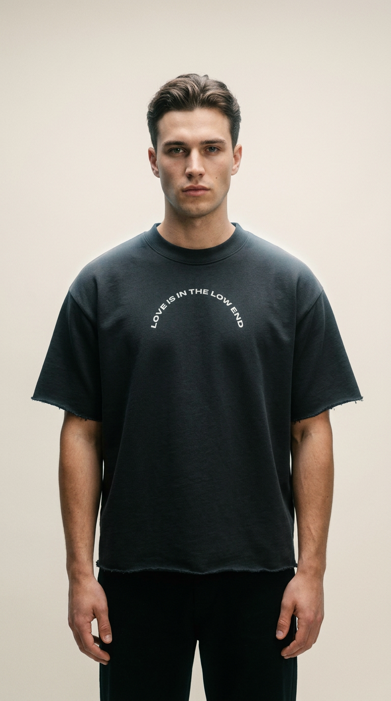 AI product shot of LOW END SIGNAL - SUN FADE RAW EDGE T-SHIRT