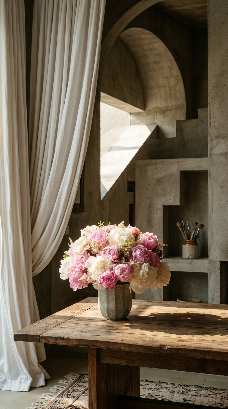 AI product shot of Peony Perfection Inspired Arrangement
