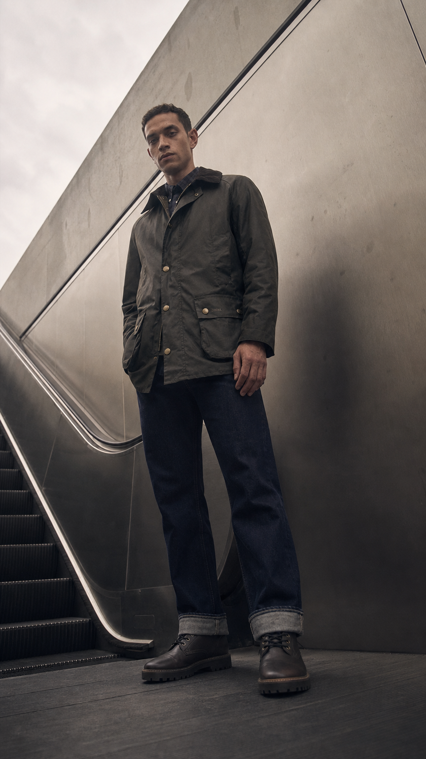 AI product shot of Ashby Wax Jacket - Olive