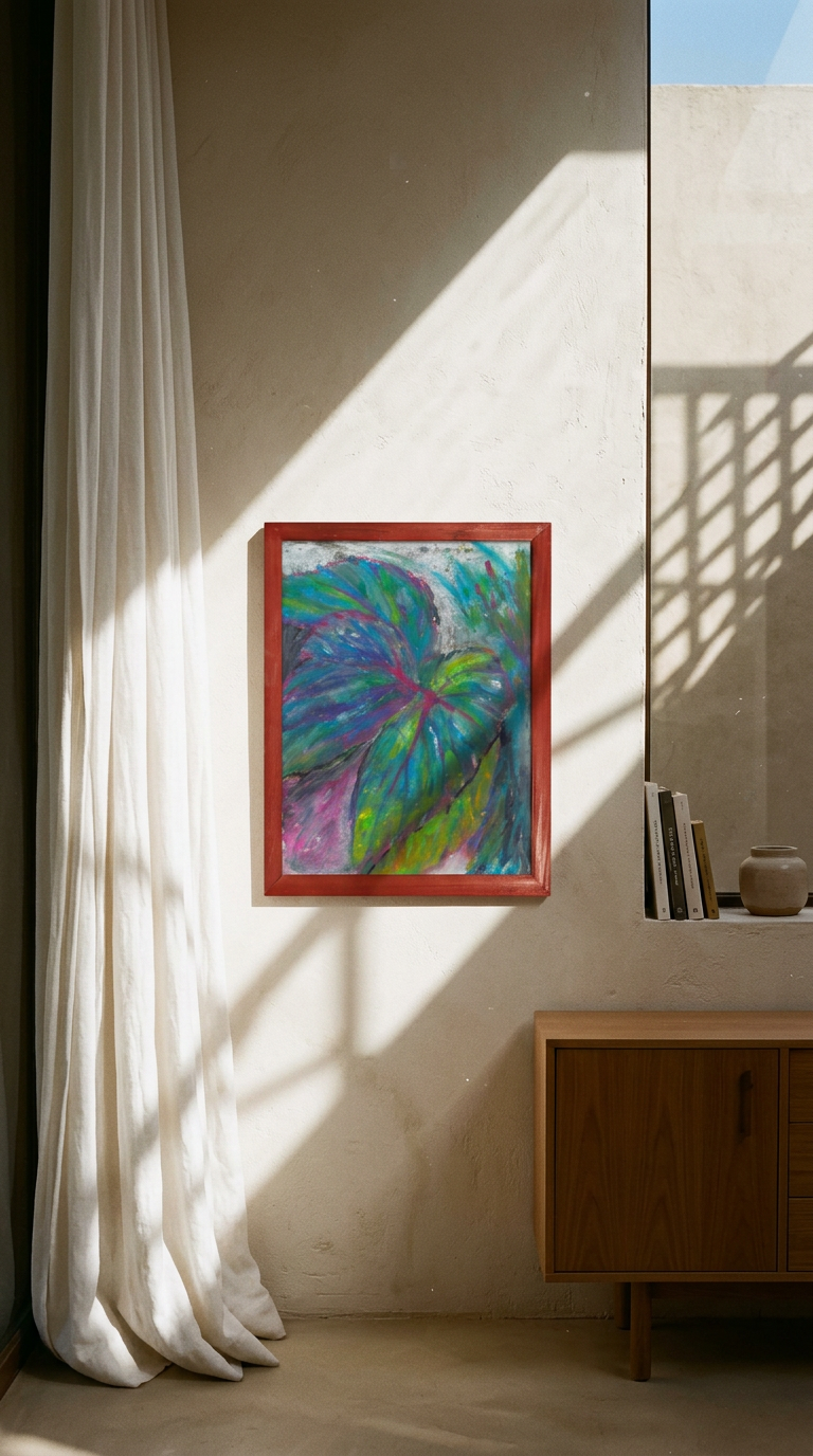 AI product shot of Begonia Leaf Framed - Oil Pastel (8.5x11)