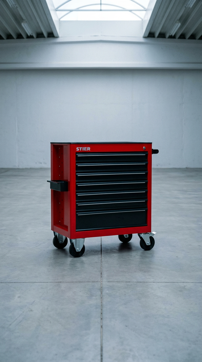 AI product shot of STIER Werkstattwagen, leer