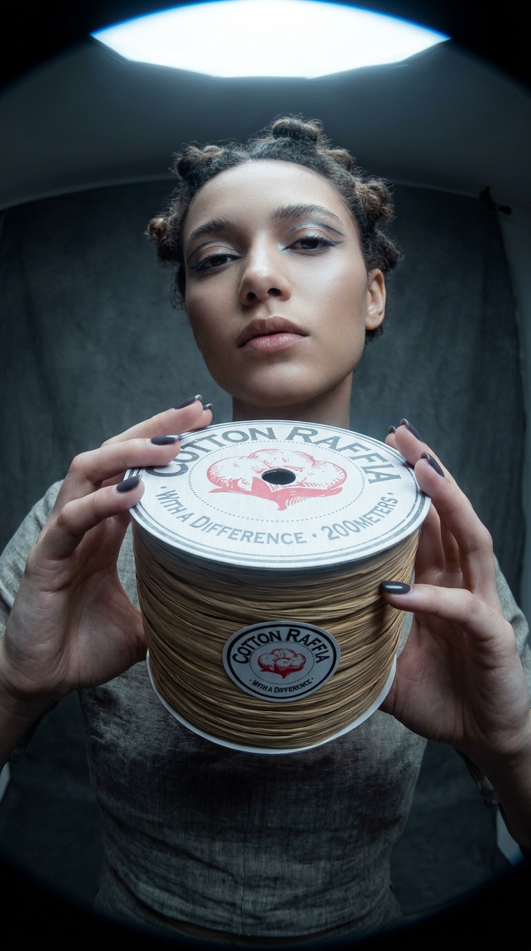 AI product shot of 【コットンラフィア】110 オートミール <編み物 かぎ針編み バッグ 帽子 麦わら帽子 におすすめのラフィア風手芸糸>