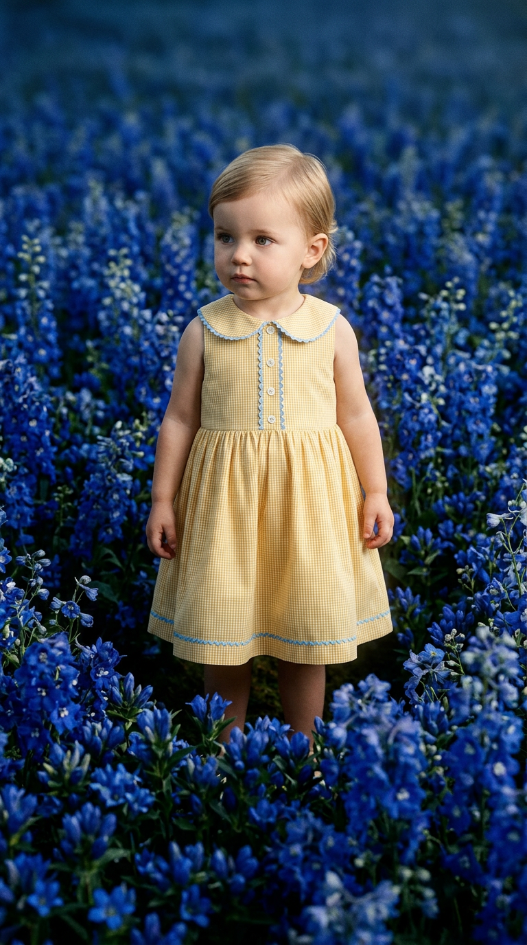 AI product shot of Yellow Gingham Aimee Girl Dress