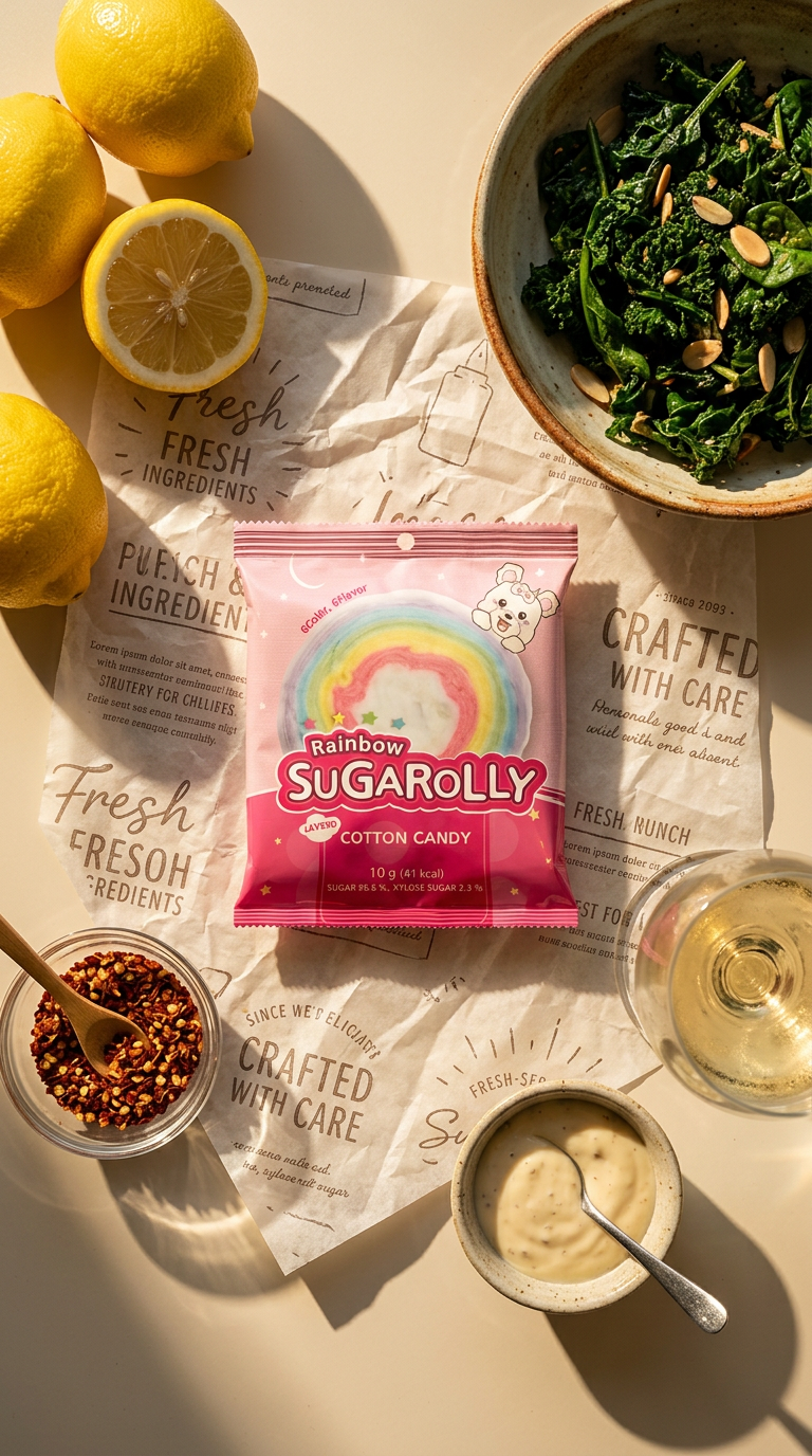 AI product shot of Sugarolly Rainbow Layered Cotton Candy