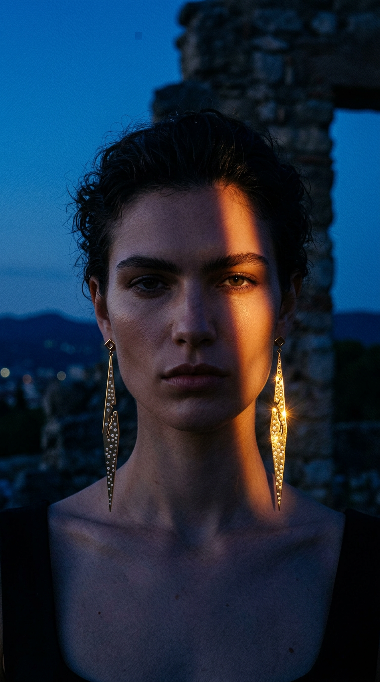 AI product shot of Broken Statement Earrings with Diamonds