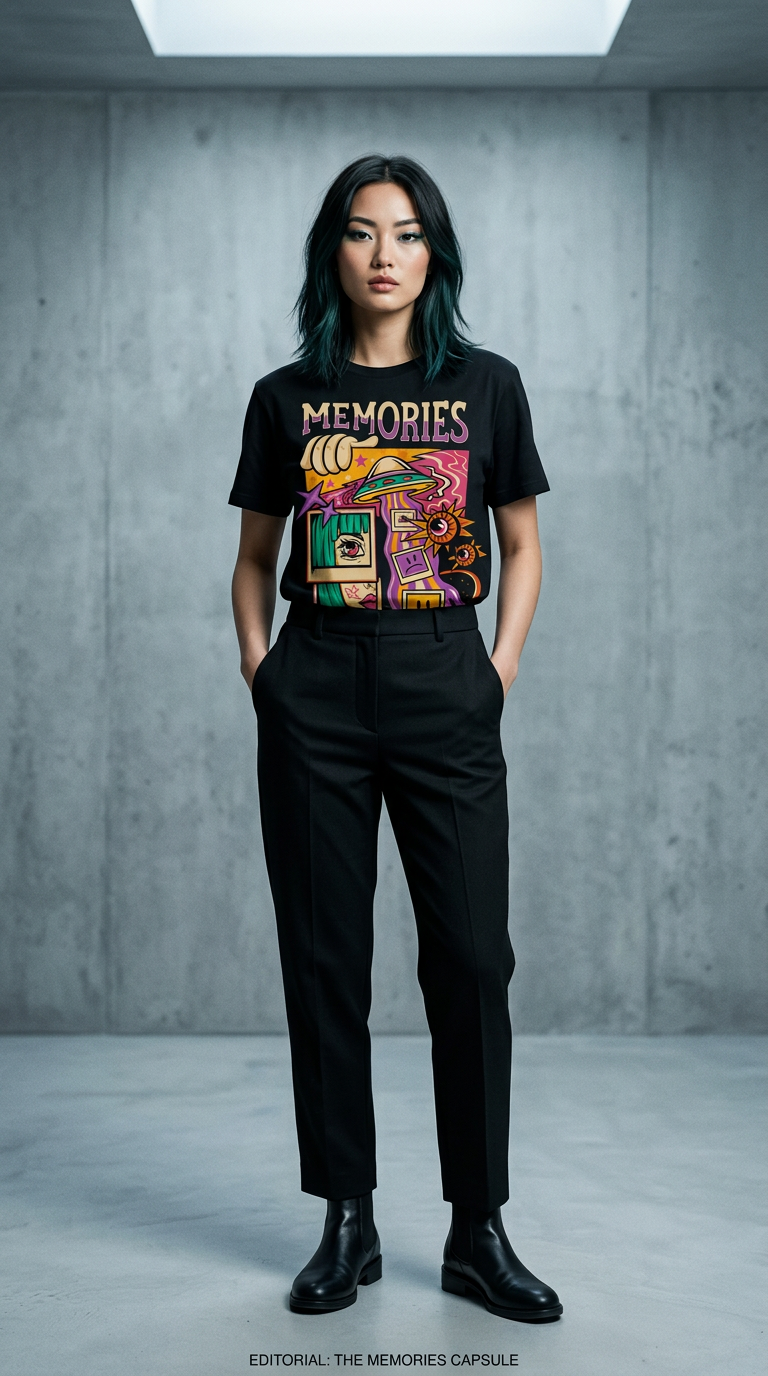 AI product shot of mat tshirts memories