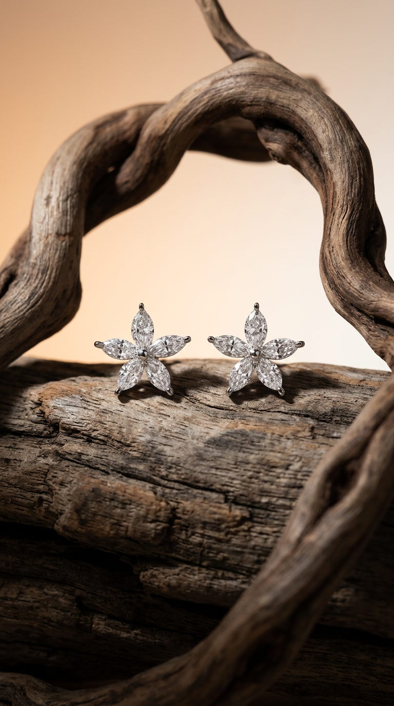 AI product shot of 1.11cts Marquise Cut Diamond Flower Earrings