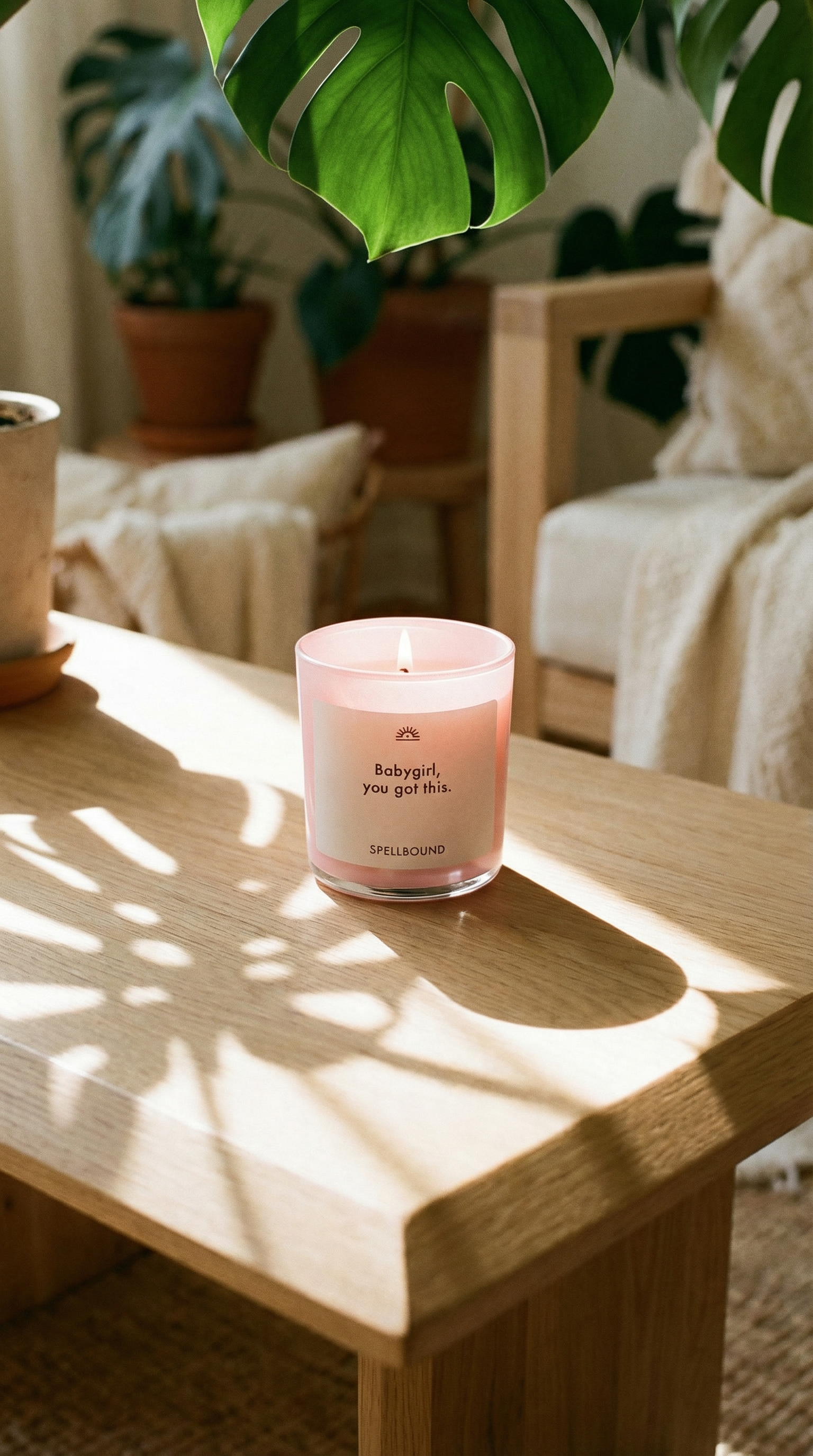 AI product shot of Babygirl, you got this Candle