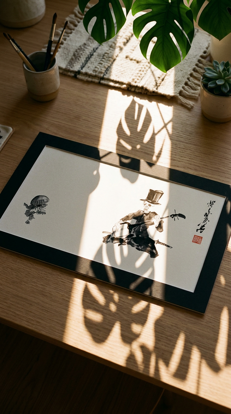 AI product shot of SKELETON SHAMISEN