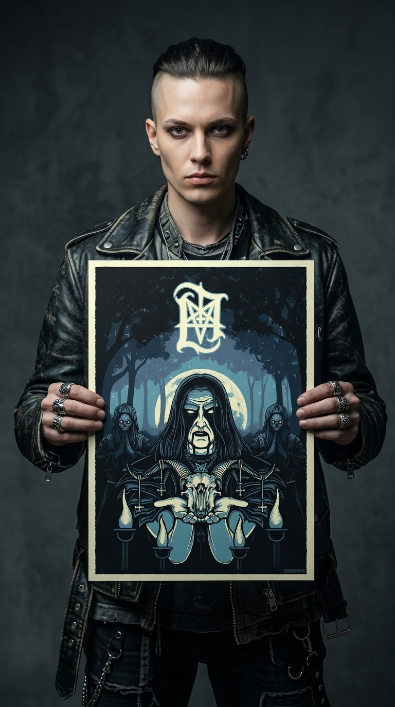 AI product shot of In the Sign of the Horns – Lord Ahriman Signed Art Poster | Dark Funeral