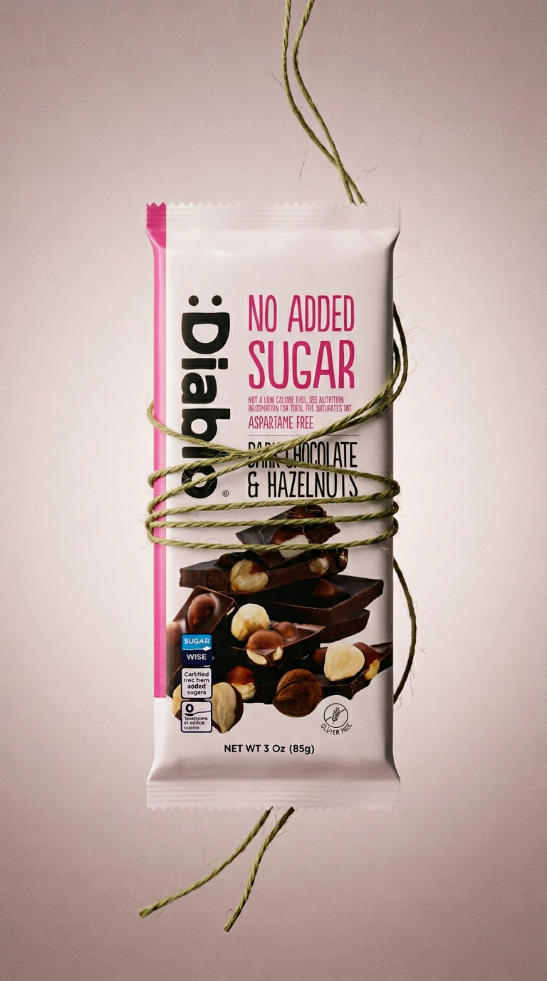 AI product shot of No Added Sugar Dark Chocolate with Hazelnuts Maltitol (85g)