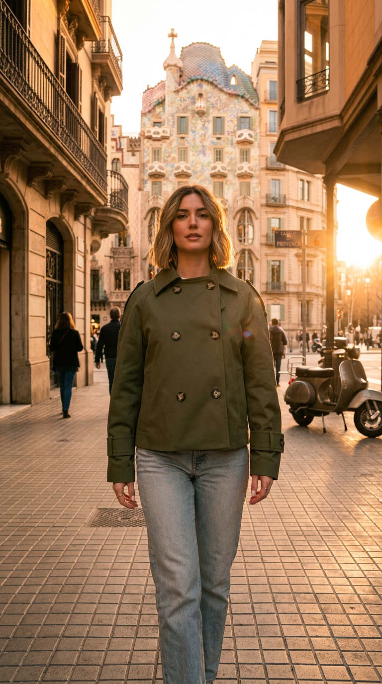 AI product shot of Trench Corto Verde Militare Vicolo