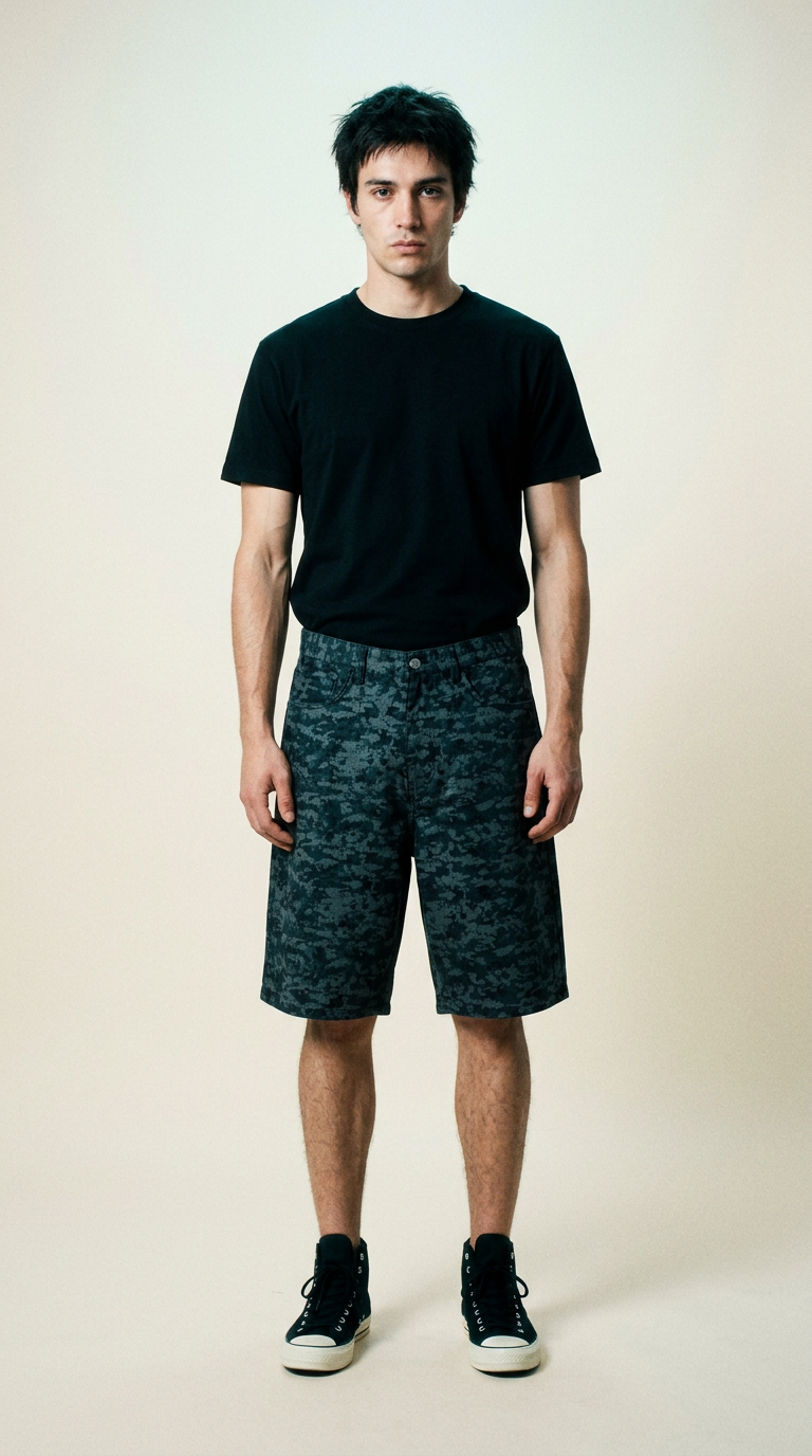 AI product shot of DIGITAL CAMO JACQUARD SHORT - BLACK