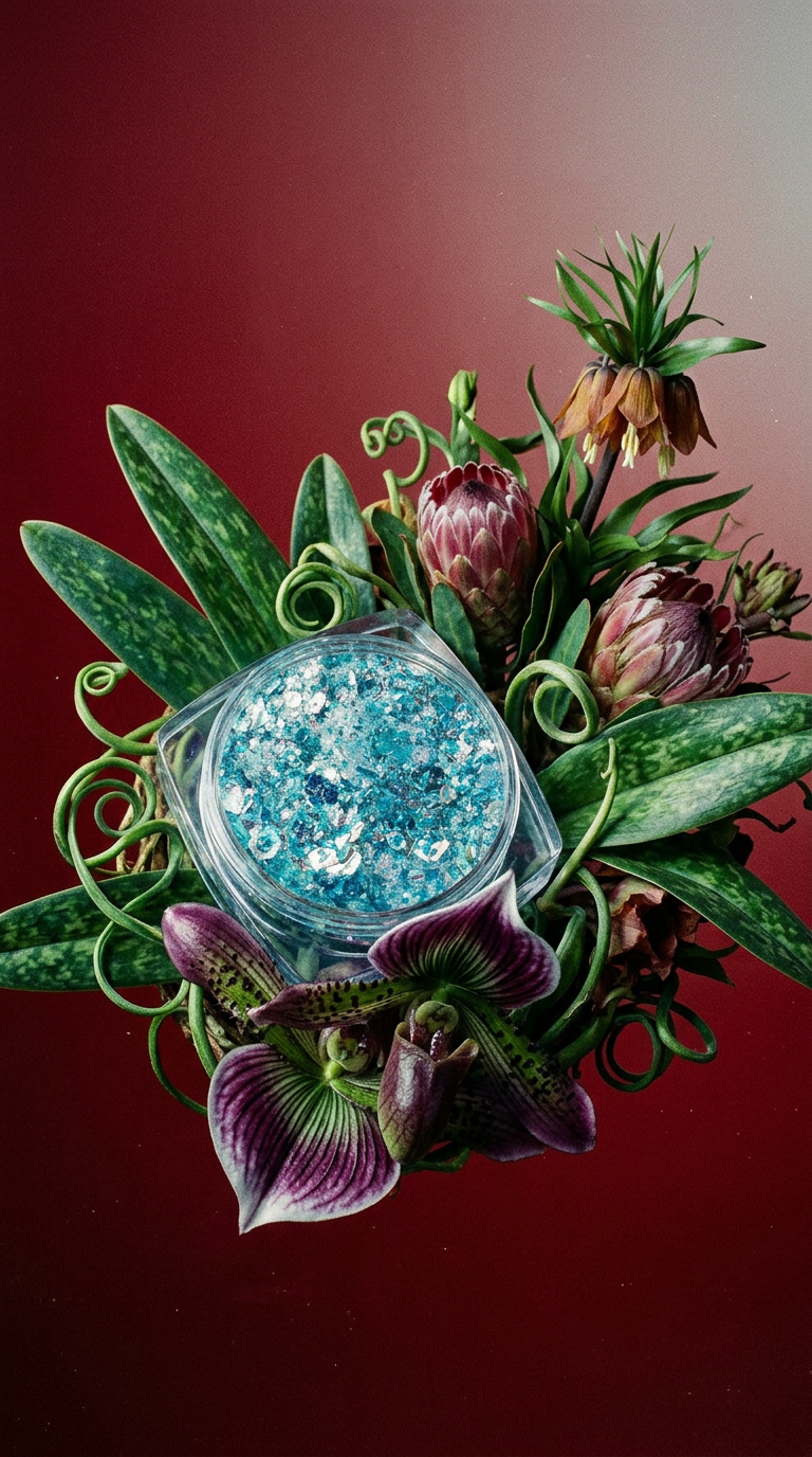 AI product shot of Blue nail sequins