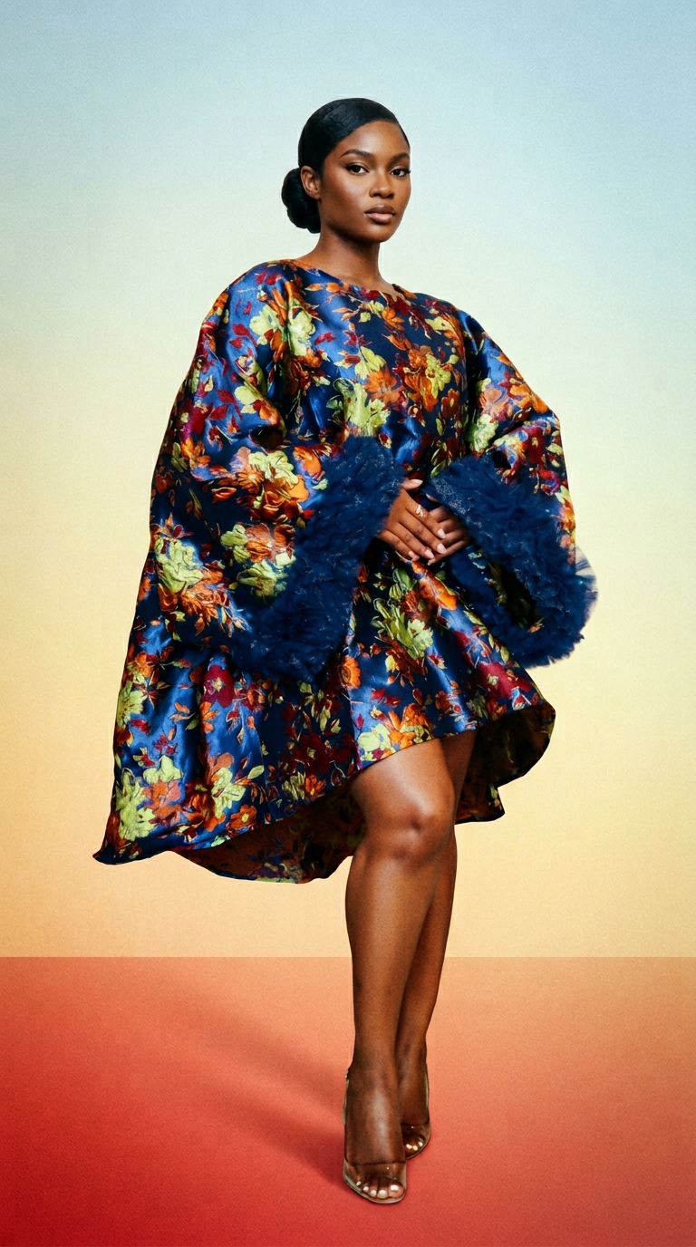 AI product shot of Reign Floral Dress (Sapphire)