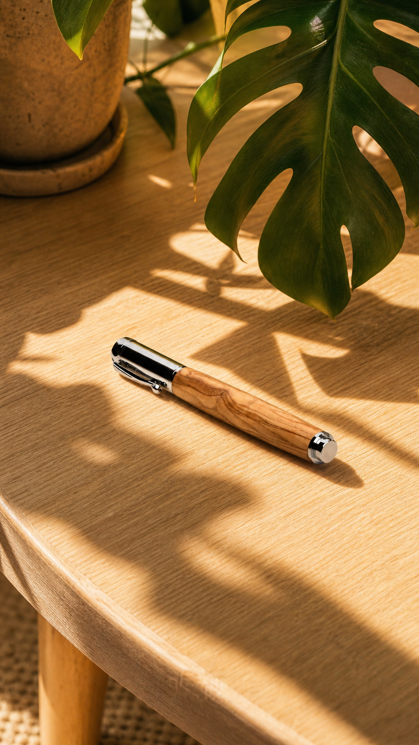 AI product shot of Bethlehem Olivewood Magnetic Rollerball