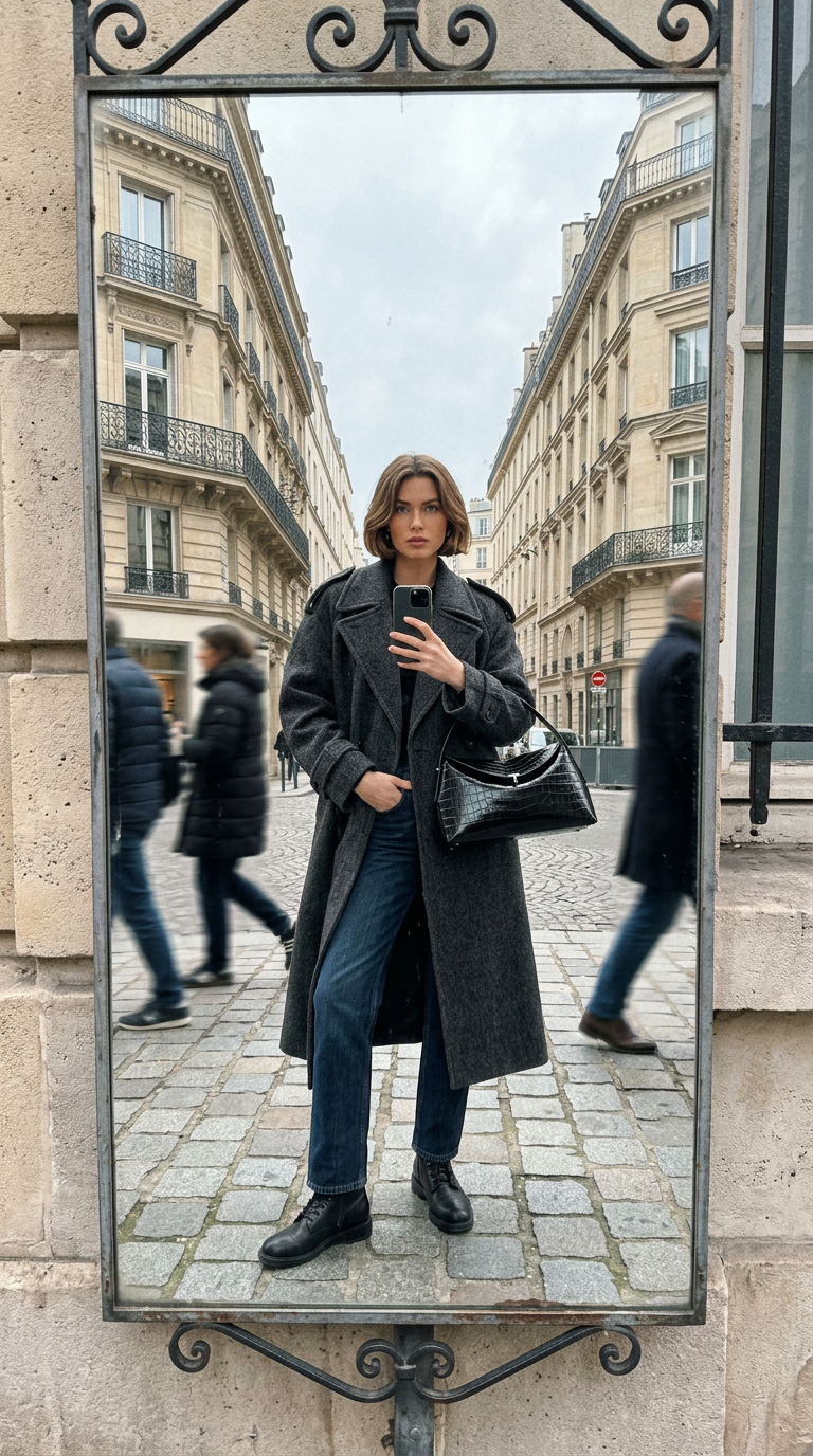 AI product shot of T-lock croco-embossed top handle black