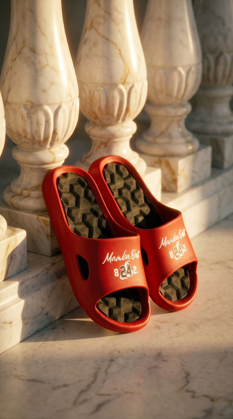 AI product shot of Ultra-Comfort Cushioned Slides - Red