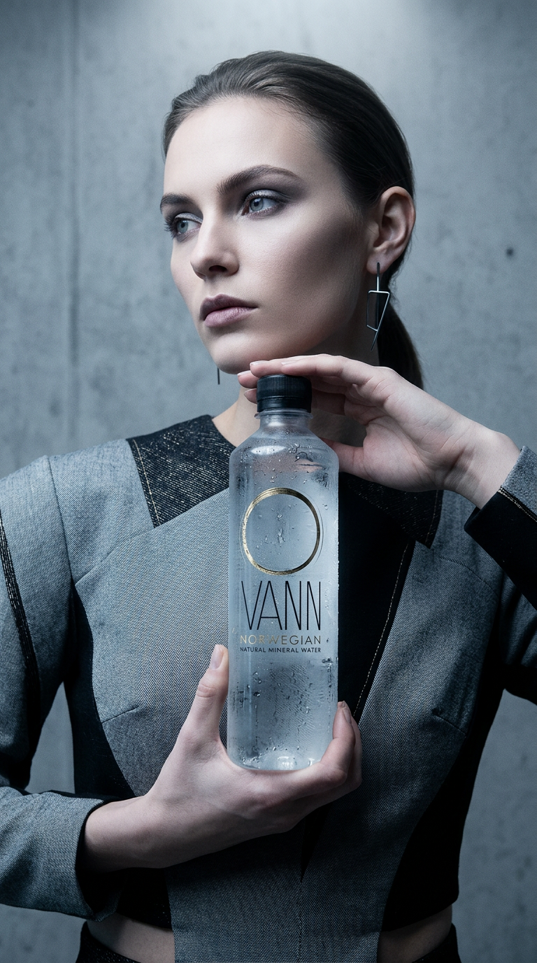 AI product shot of VANN Norwegian Natural Mineral Water