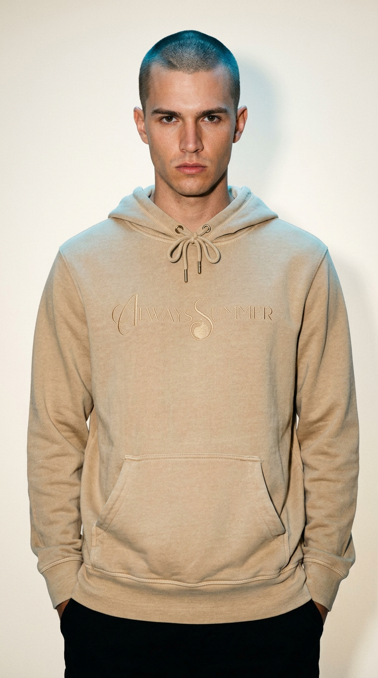 AI product shot of Midweight Garment-Dyed French Terry Hoodie
